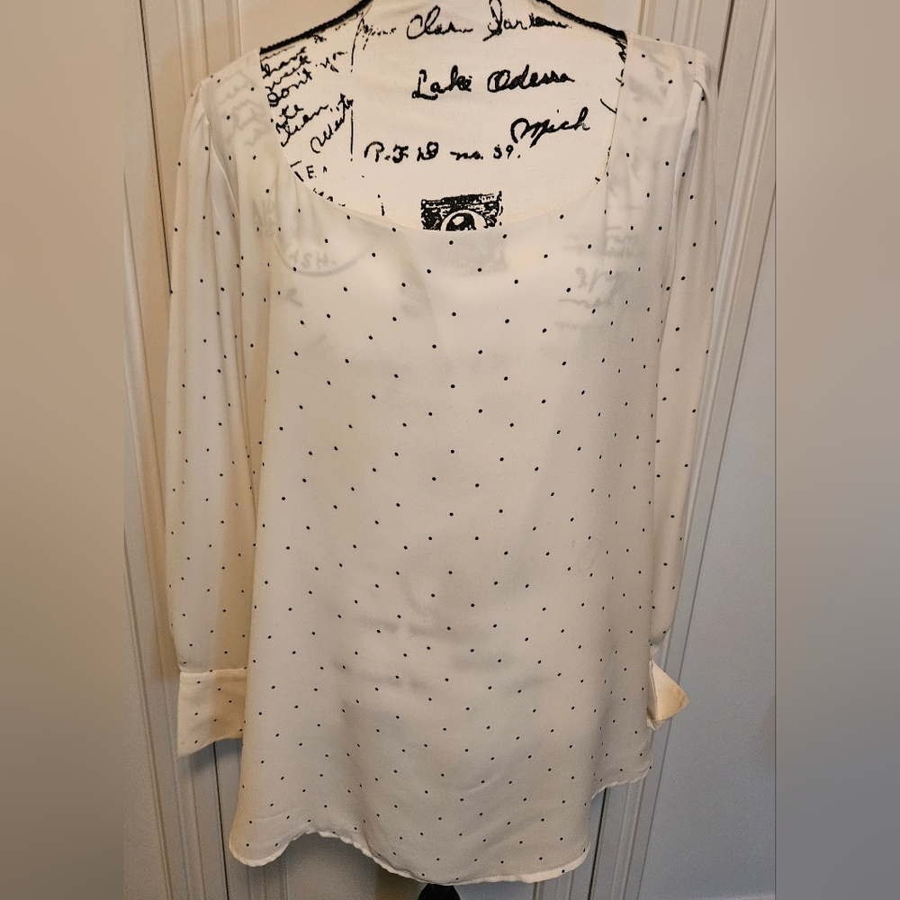 LOFT Cream and Black Square Neck Long Sleeve Blouse - Picture 1 of 6